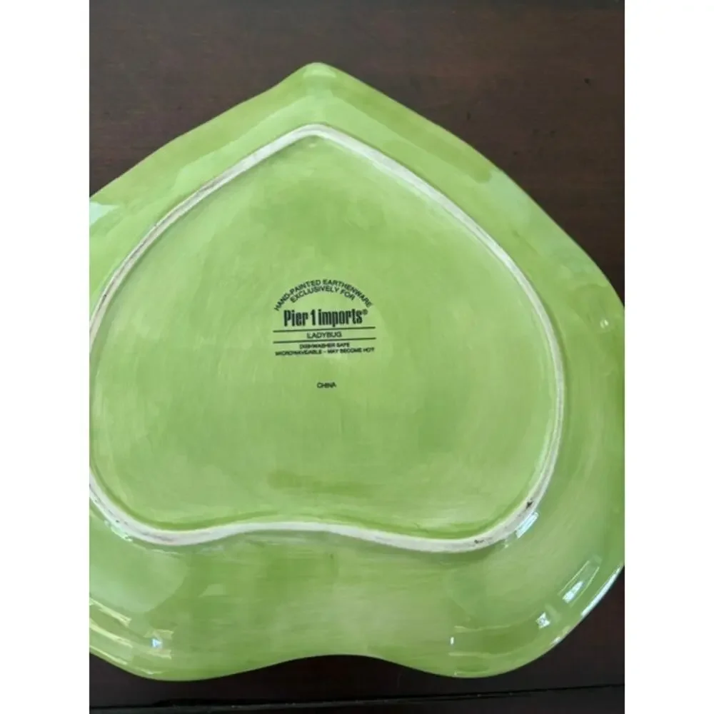 Pier 1 Ladybug Leaf Serving Tray Bowl Set Hand Painted Earthenware 3 Pc
